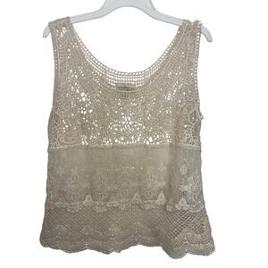 Denim & Supply Ralph Lauren Ivory Crochet Boho Sheer Tiered Tank Large Western